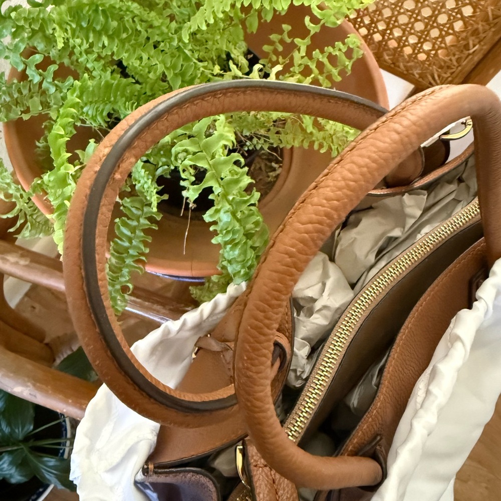 Michael Kors Cognac Brown Pebbled Leather Satchel - Picture 12 of 16